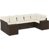 vidaXL 7-delige Loungeset met kussens poly rattan bruin
