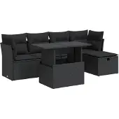 vidaXL 6-delige Loungeset met kussens poly rattan zwart