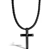 SERASAR Leren Herenketting [Cross] - Zwart 50cm - Gevlochten Halsband