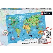 Nathan Wereldkaart van monumenten Puzzel 100 stukjes