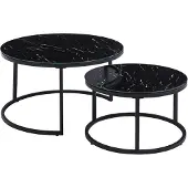 Molecule Salontafel set van 2 ronde nesting tafels zwart marmerlook glas en metalen frame