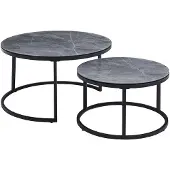 Molecule Salontafel set van 2 rond nestbaar zandstructuur frame glaslook blad zwart grijs