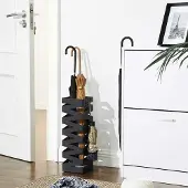 Songmics Metalen Vierkante Paraplubak met Haken en Dienblad, 15,5x15,5x49cm, Zwart