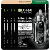 Garnier 5x Skinactive Tissue Gezichtsmasker Pure Charcoal