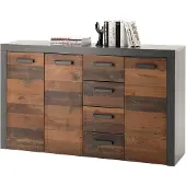 Emob Commode Tarma 3 deuren 4 lades - antraciet/oud hout