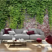 Karo-art Fotobehang -Muur met klimop