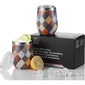 Brisby RVS 2 Stuks Dubbelwandige Design Thermosbeker, Partybeker Set met Deksels – Blok