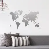 Crearreda - Wereldkaart Muursticker – Zilver – 70 x 47 cm