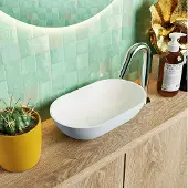 Mondiaz poole solid surface opzetkom kleur clay | talc. Afmeting 30x18x8 cm