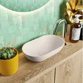 Mondiaz poole solid surface opzetkom kleur linen | linen. Afmeting 30x18x8 cm