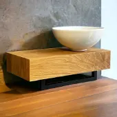 Casajoy Fonteinplank Bold 50x25x10 cm Eiken Met Waskom 28 cm Rond Keramiek Wit