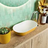 Mondiaz POOLE solid surface opzetkom kleur Ocher | Talc. Afmeting 30x18x8cm