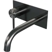 Brauer Gunmetal Carving inbouw wastafelmengkraan met gebogen uitloop en afdekplaat model A2 gunmetal geborsteld PVD