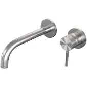 Brauer Brushed Carving inbouw wastafelkraan met gebogen uitloop, lange handgreep en ColdStart RVS geborsteld PVD rechts