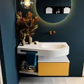 Mondiaz Riva badmeubel 100cm Ocher met 1 lade en wastafel rechts 0 kraangaten Talc