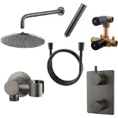 Wiesbaden regendouche caral | rechthoek | muuruitloop | gunmetal pvd coating | inbouw | incl.inbouwdelen