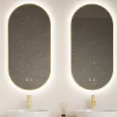 Gliss Design Spiegel aura 40x100 cm mat goud ovaal met led verlichting & geintegreerde spiegelverwarming