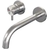 Brauer Inbouw wastafelmengkraan brushed edition coldstart gebogen uitloop korte ronde hendel links geborsteld rvs pvd met rozetten