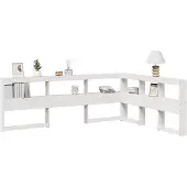 vidaXL Boekenkast Hoofdeinde L-vormig 140 cm massief grenenhout wit