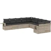 vidaXL 10-delige tuinmeubelset met sofa en kussens, lichtgrijs, polyrotan