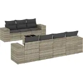 vidaXL 8-delige Loungeset met kussens poly rattan lichtgrijs
