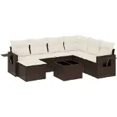 vidaXL 8-delige Loungeset met kussens poly rattan bruin