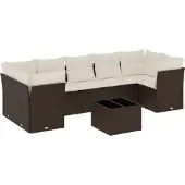 vidaXL 8-delige Loungeset met kussens poly rattan bruin