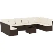 vidaXL 11-delige Loungeset met kussens poly rattan bruin