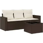 vidaXL 4-delige Loungeset met kussens poly rattan bruin