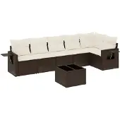 vidaXL 7-delige Loungeset met kussens poly rattan bruin
