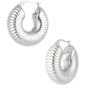 Yehwang Grote hoop oorbellen met ribbels - Zilver Oorringen - Cadeau voor haar, valentijnsdag, verjaardag