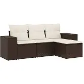vidaXL - 4-delige - Loungeset - met - kussens - poly - rattan - bruin