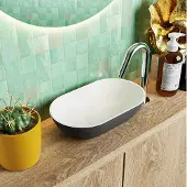 Mondiaz POOLE solid surface opzetkom kleur Darkgrey | Talc. Afmeting 30x18x8cm