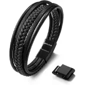 SERASAR Leren Armband Heren [Braid] - Zwart 17cm - Armband Huwelijksgeschenken