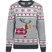Urban Classics Christmas jumper - Ladies Sausage Dog Christmas Sweater - L tot 5XL - voor Vrouwen - groen-wit-rood | Maat 4XL