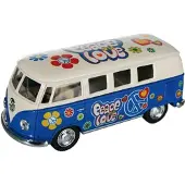 Volkswagen VW model T1 auto busje - hippie style - geel - 12 cm - terugtrek motor