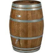 Barrelatelier Regenton 225l., gat regenpijp, chromen logo en kraan, donker geolied / Eikenhouten Regenton