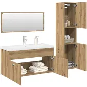 vidaXL 4-delige Badkamermeubelset bewerkt hout artisanaal eikenkleur