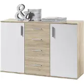 Die Möbelfundgrube Commode Debby 2 deuren en 4 lades - wit/sonoma eik