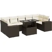 vidaXL 8-delige Loungeset met kussens poly rattan bruin