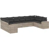 vidaXL 10-delige tuinmeubelset met sofa en kussens, lichtgrijs, polyrotan
