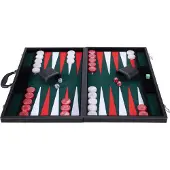 Engelhart Backgammon 21 inch - Groen, Rood & Wit Ingelegd Bord - Luxe Zwarte Koffer met Handvat -