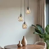 LumenXL Design zwarte hanglamp met amber glas, 3-lichts - Lainas
