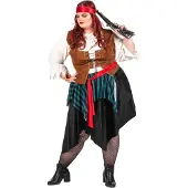 Vegaoo - Zwart en blauw gestreept piraten kostuum voor dames - Plus Size