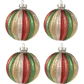 Clayre & Eef Kerstbal Set van 4 Overig Ø 8x8 cm Rood Groen Glas Kerstballen