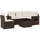 vidaXL 6-delige Loungeset met kussens poly rattan bruin