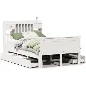vidaXL Bed met boekenkast zonder matras grenenhout wit 135x190 cm