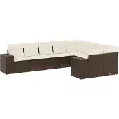 vidaXL 9-delige Loungeset met kussens poly rattan bruin