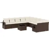 vidaXL 11-delige Loungeset met kussens poly rattan bruin