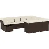vidaXL 11-delige Loungeset met kussens poly rattan bruin